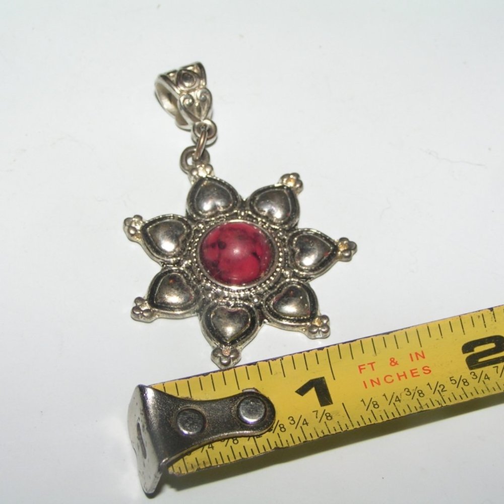 Sterling Silver Plated Red Turquoise w/Free Chain